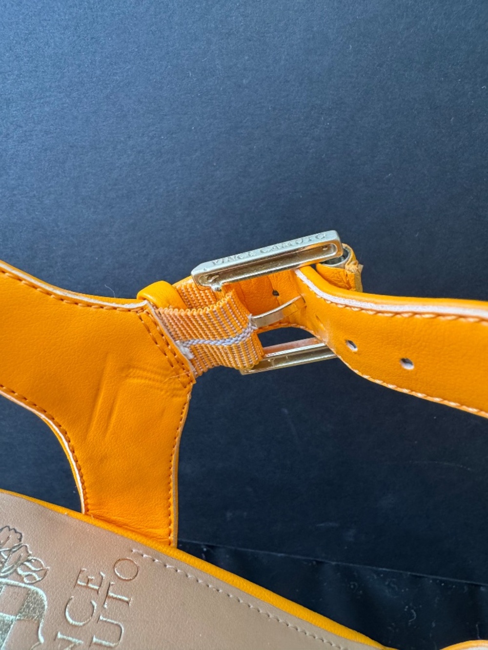 Vince Camuto Orange Leather Espadrille Sandals Ankle Strap Size 6 NWOB - Picture 12 of 16